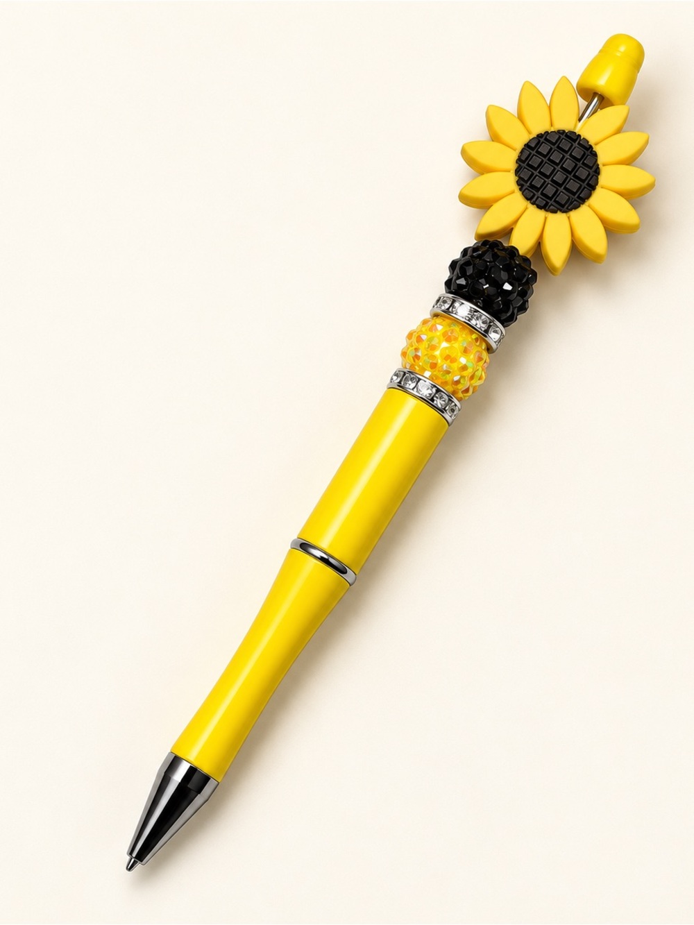 Handmade Sunflower Beaded Pen | Yellow Floral Stationery Gift